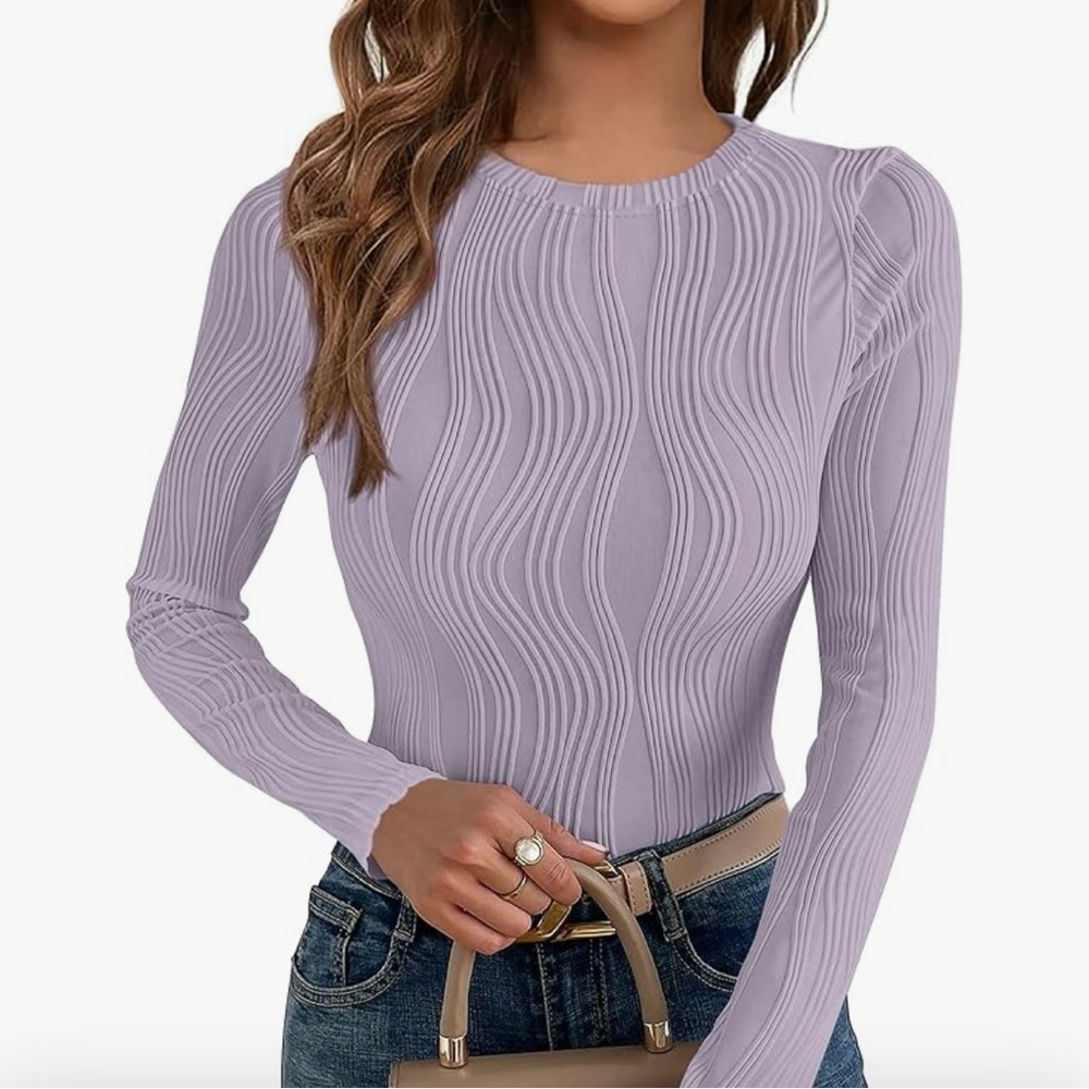 Elegant Lilac Ribbed Long Sleeve Top